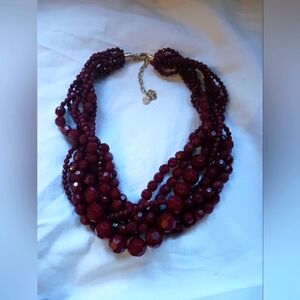 Maroon Beaded Necklace, Eigh Rows of Graduated Beads 21 inches